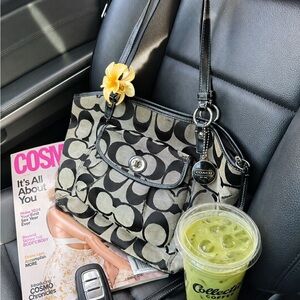 Coach Black and Gray Signature Tote with Front Pocket